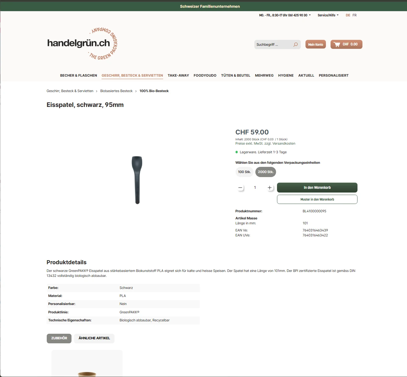 Produktdetailseite auf handelgruen.ch