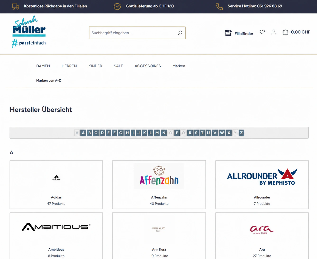 Markenübersicht im Webshop Müller Schuh