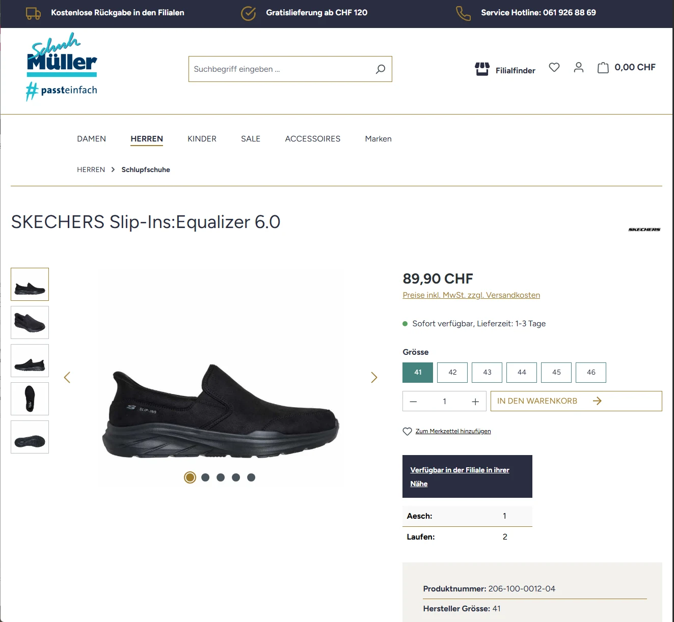 Produktdetailseite im Webshop Müller Schuh